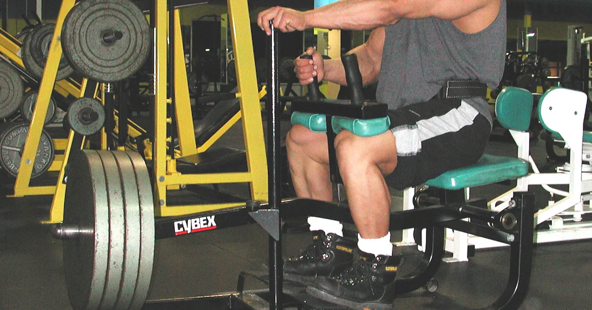 rest-pause method on seated calf raise machine