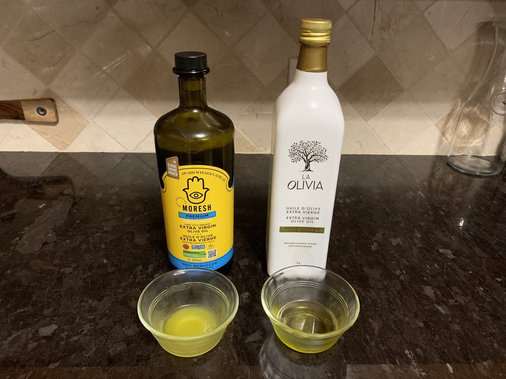 Moresh Premium Extra Virgin Olive Oil vs. La Olivia Extra Virgin Olive Oil (fridge test)